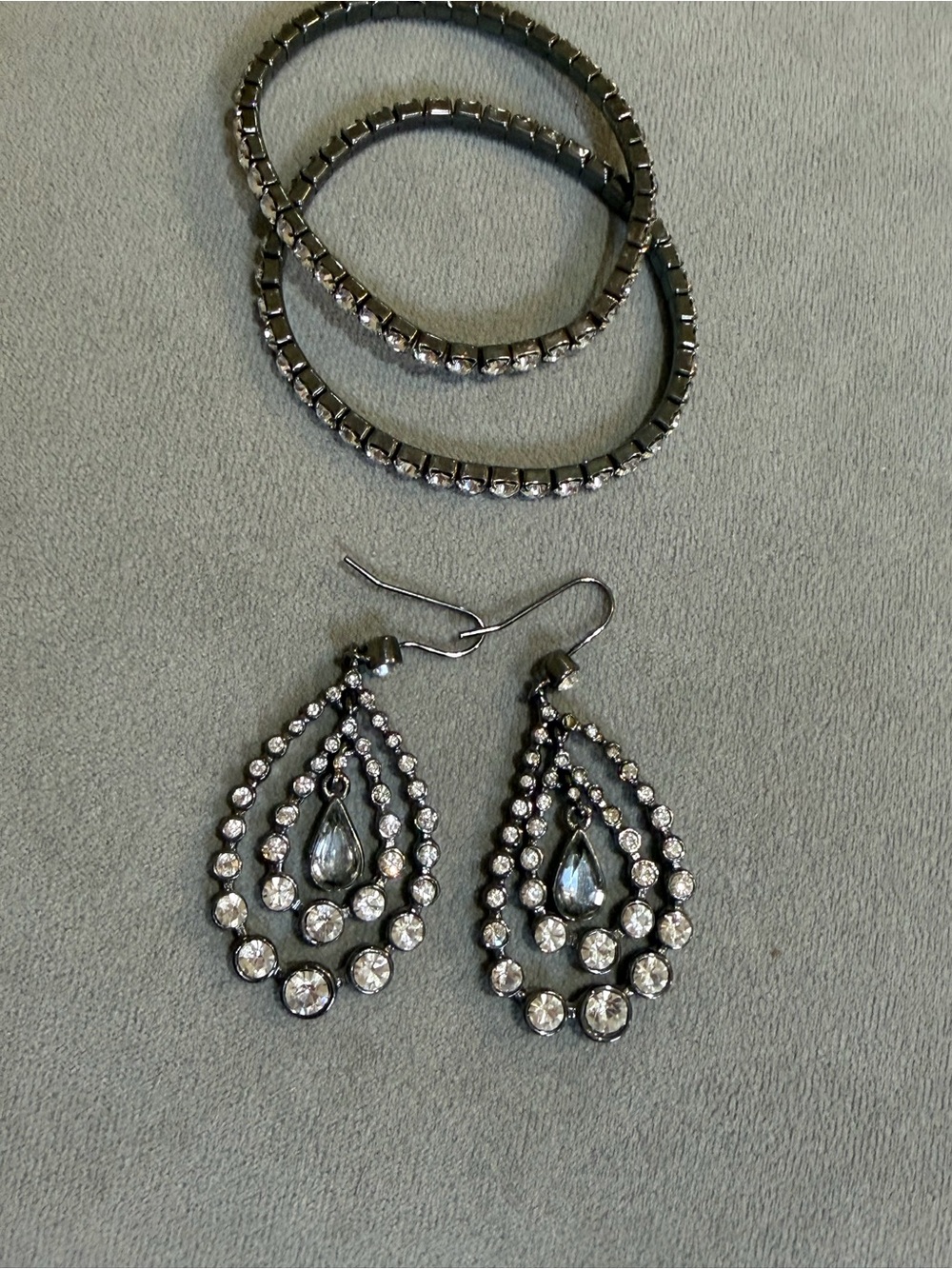 Crystal Teardrop Dangle Earrings in Gunmetal